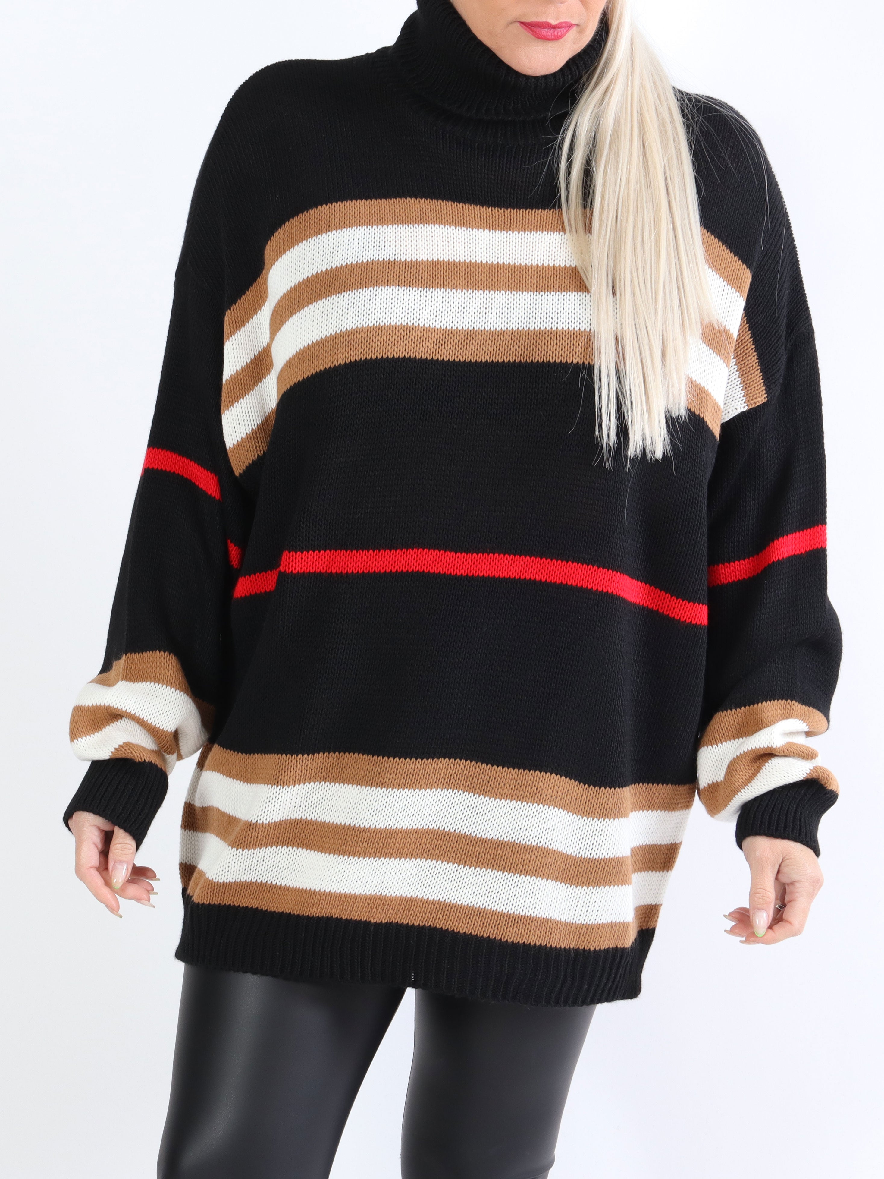 Ebba - Stribet plus size striktrøje med krave